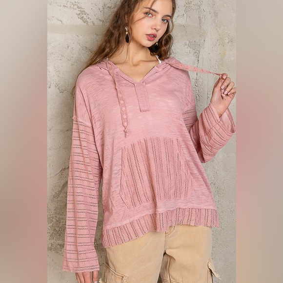 POL Mauve Pink Lightweight Knit Hoodie | Relaxed Fit - Picture 4 of 4